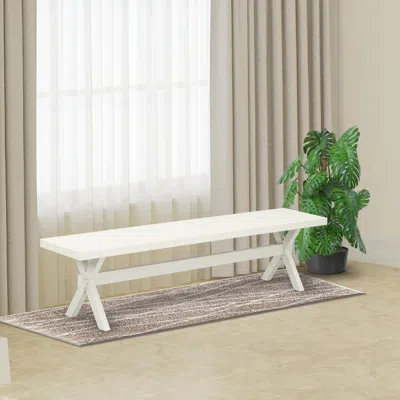 East West Furniture X-style Modern Dining Bench With Wood Seat, 72x15x18 Inch, Xb027 In White