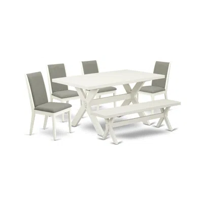 East West Furniture X026la206-6 6-piece Beautiful Dinette Set An Outstanding Linen White Dining Table Top And Linen Whit In Multi