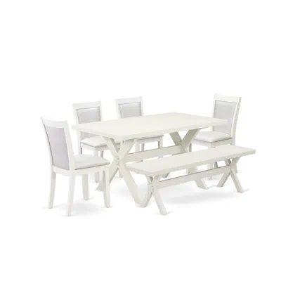 East West Furniture X026mz001-6 6-pc Dining Table Set Contains A Dinner Table - 4 Cream Dining Chairs And A Bench - Wire