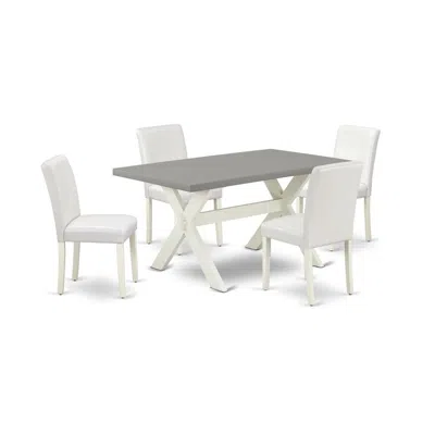 East West Furniture X096ab264-5 5-piece Fashionable Modern Dining Table Set A Superb Cement Color Rectangular Dining Tab In Brown