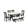 East West Furniture X626mz606-6 6 Pc Kitchen Table Set - Linen White Table With A Rustic Bench And 4 Shitake Dining Chai In White