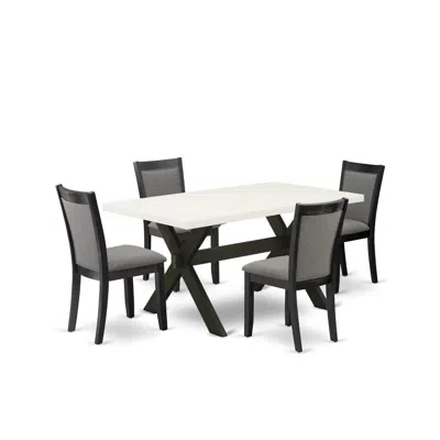 East West Furniture X626mz650-5 5 Piece Kitchen Table Set - Linen White Dining Table With 4 Dark Gotham Grey Dining Chai In Gray