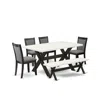 East West Furniture X626mz650-6 6 Pc Table Set - Linen White Dinner Table With Kitchen Bench And 4 Dark Gotham Grey Chai In Multi
