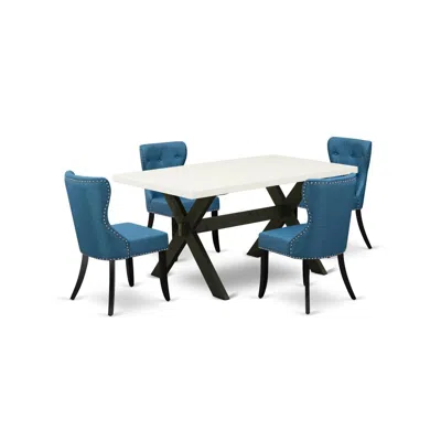 East West Furniture X626si121-5 5-piece Dining Room Table Set- 4 Parson Dining Room Chairs With Blue Linen Fabric Seat A