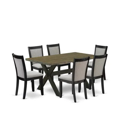 East West Furniture X676mz606-7 7 Pc Dinette Set - Distressed Jacobean Wood Dining Table With 6 Shitake Parson Chairs -  In Black