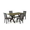 East West Furniture X676mz650-5 5 Piece Table Set - Distressed Jacobean Dinner Table With 4 Dark Gotham Grey Dining Chai In Gray