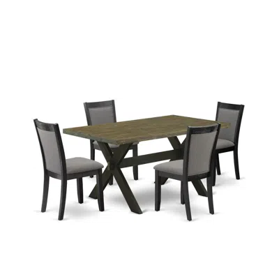 East West Furniture X676mz650-5 5 Piece Table Set - Distressed Jacobean Dinner Table With 4 Dark Gotham Grey Dining Chai In Gray