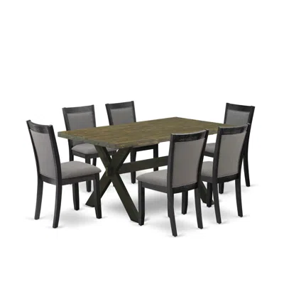 East West Furniture X676mz650-7 7 Pc Dinette Set - Distressed Jacobean Kitchen Table With 6 Dark Gotham Grey Dining Chai In Gray