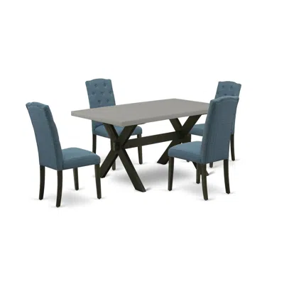 East West Furniture X696ce121-5 5-pc Kitchen Dining Room Set - 4 Dining Padded Chairs And 1 Modern Cement Kitchen Table  In Neutral