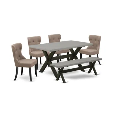 East West Furniture X696si648-6 6-pc Dining Table Set- 4 Dining Chairs With Coffee Linen Fabric Seat And Button Tufted C