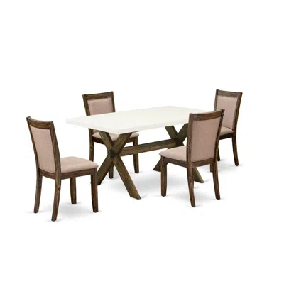 East West Furniture X726mz716-5 5 Pc Modern Dining Set - A Table With Trestle Base And 4 Modern Chairs For Dining Room - In Brown