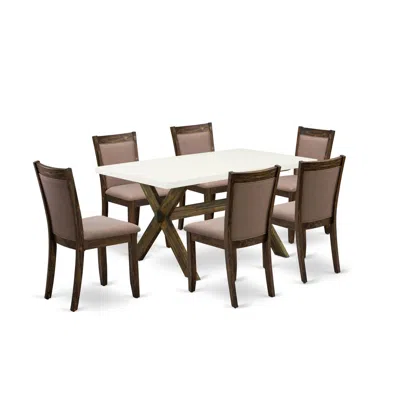 East West Furniture X726mz748-7 - 7-pc Dinette Set - 6 Parson Dining Room Chairs And 1 Modern Dining Table (distressed J In Brown