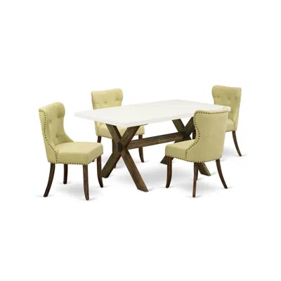 East West Furniture X726si737-5 5-piece Dinette Set- 4 Dining Room Chairs With Limelight Linen Fabric Seat And Button Tu In Multi