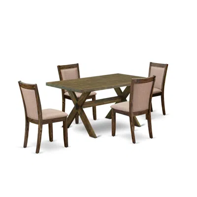 East West Furniture X776mz716-5 5 Piece Modern Dining Table Set - A Dinning Table With Trestle Base And 4 Dinner Chairs  In Pink