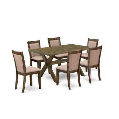 East West Furniture X776mz716-7 7 Pc Modern Kitchen Dining Set - A Dining Table With Trestle Base And 6 Dining Chairs - 
