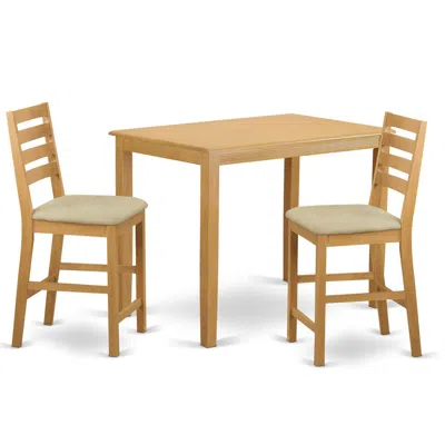 East West Furniture Yacf3-oak-c 3 Pc Counter Height Set - Counter Height Table And 2 Dinette Chairs.