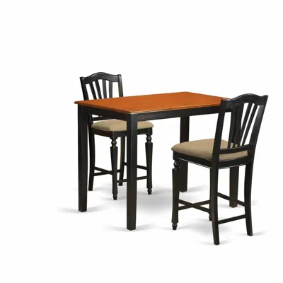 East West Furniture Yach3-blk-c 3 Pc Dining Counter Height Set-pub Table And 2 Kitchen Dining Chairs.