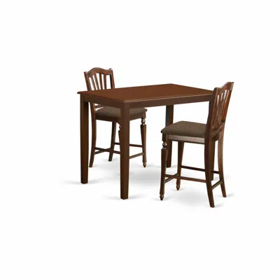 East West Furniture Yach3-mah-c 3 Pc Counter Height Set - Counter Height Table And 2 Kitchen Chairs. In Brown