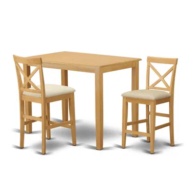 East West Furniture Yapb3-oak-c 3 Pc Counter Height Dining Set-pub Table And 2 Counter Height Dining Chair In Burgundy
