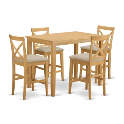 East West Furniture Yapb5-oak-c 5 Pc Counter Height Dining Set - High Top Table And 4 Dining Chairs.