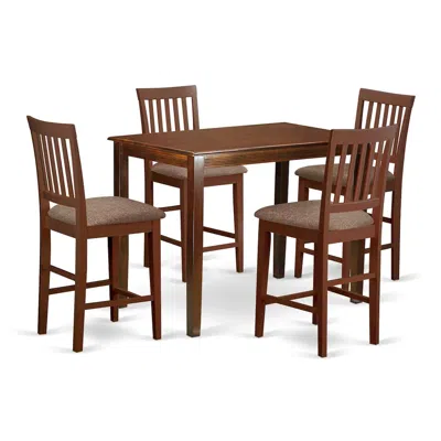 East West Furniture Yavn5-mah-c 5 Pc Dining Counter Height Set - High Top Table And 4 Bar Stools With Backs. In Multi