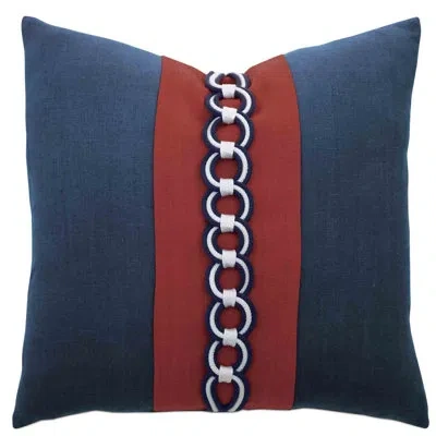 Eastern Accents Appliqued Feather Linen Throw Pillow In Blue