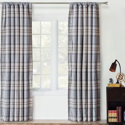 Eastern Accents Arthur Plaid Room Darkening Rod Pocket Single Curtain Panel In Cream;light Blue