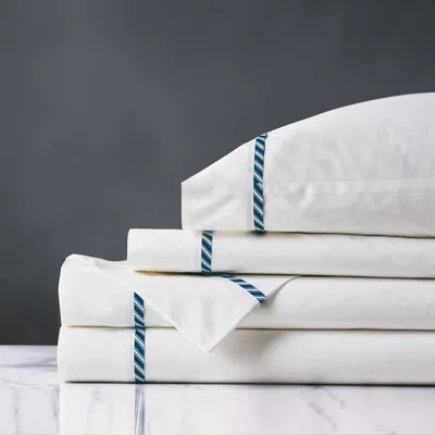 Eastern Accents Barclay Butera 200 Thread Count Damask Egyptian-quality Cotton Percale Sheet Set In White,blue