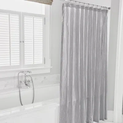 Eastern Accents Blass Ticking 100% Cotton Striped Single Shower Curtain In Black