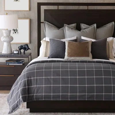 Eastern Accents Carmel By Barclay Butera Plaid Comforter In Herbert Slate,rasmus Khaki