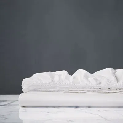 Eastern Accents Celine 300 Thread Count Egyptian-quality Cotton Sateen Fitted Sheet In White