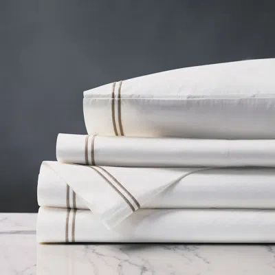 Eastern Accents Ethelinda 200 Thread Count Egyptian Certified Cotton Percale Sheet Set In White;sable