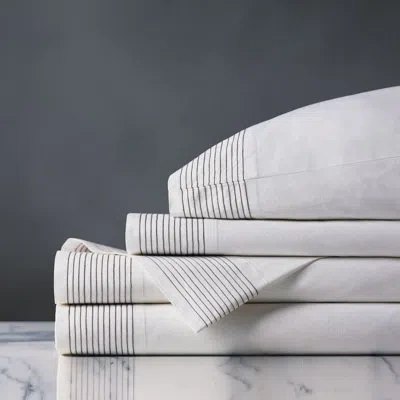 Eastern Accents Gentry 200 Thread Count Striped Egyptian Certified Cotton Percale Sheet Set In Black;white