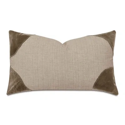 Eastern Accents Higgins Leather Corners Pillow Cover & Insert In Khaki