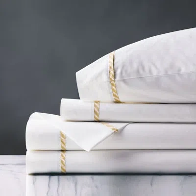 Eastern Accents Hilo 200 Thread Count Striped Egyptian-quality Cotton Percale Sheet Set In White;yellow