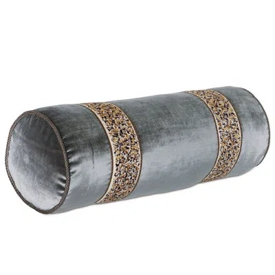 Eastern Accents Indochine Embroidered Trim Bolster Pillow Cover & Insert In Charcoal