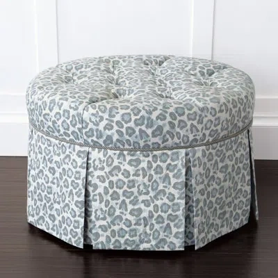 Eastern Accents Liesl By Celerie Kemble 29" Wide Tufted Round Animal Print Cocktail Ottoman In Blue,gray