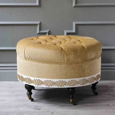 Eastern Accents Marceau 29" Wide Velvet Tufted Round Cocktail Ottoman In Gold