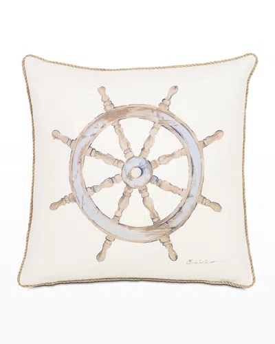 Eastern Accents Maritime Hand-painted Ship's Wheel Pillow In Neutral