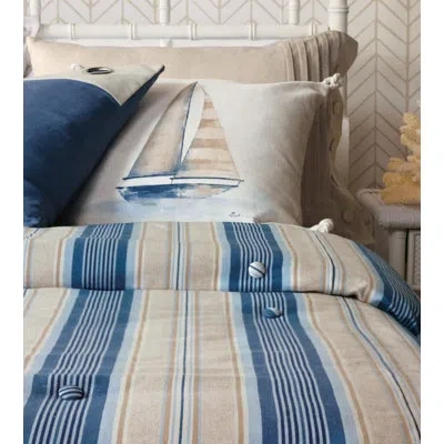 Eastern Accents Maritime Striped Cotton Comforter In Blue,beige