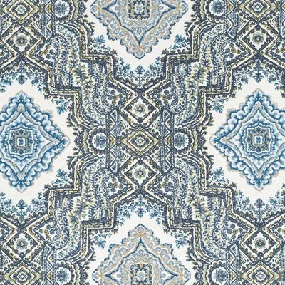 Eastern Accents Ojai By Barlcay Butera Performance Cotton Blend Faux Leather Fabric In Blue;white