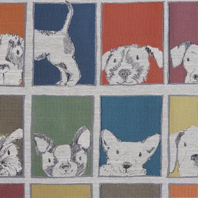 Eastern Accents Pets Lucky Dog Fabric In Blue;gray;yellow