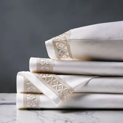 Eastern Accents Suzette 300 Thread Count Egyptian Certified Cotton Sateen Sheet Set In White,ivory