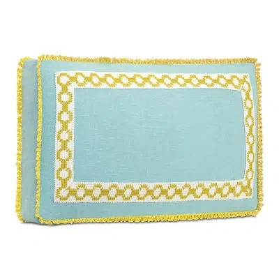 Eastern Accents Villa Blanca Boxed Decorative Pillow In Yellow;aqua
