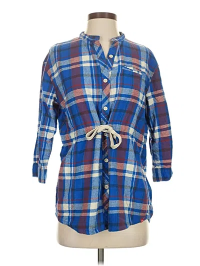 Pre-owned Eastern Mountain Sports 3/4 Sleeve Button Down Shirt In Blue
