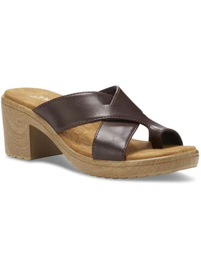 Eastland Liza Womens Faux Leather Criss-cross Front Heel Sandals In Brown