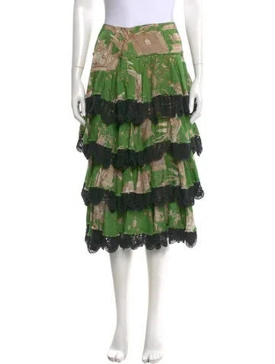 Pre-owned Easton Pearson Floral Print Midi Length Skirt In Green