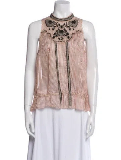 Pre-owned Easton Pearson Printed Mock Neck Blouse In Multi