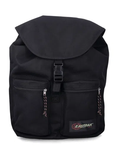 Eastpak Canvas Roll-top Backpack With Front Zip Pockets In Black
