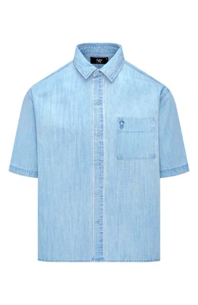 Eastside Golf Indigo Boxford Short Sleeve Cotton Button-up Shirt In Blue